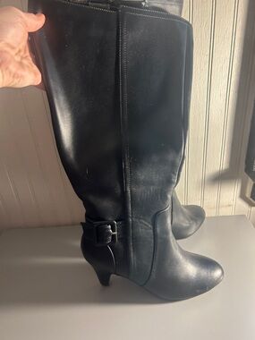 Bella Vita Black Knee-High Buckle Heeled Boots
